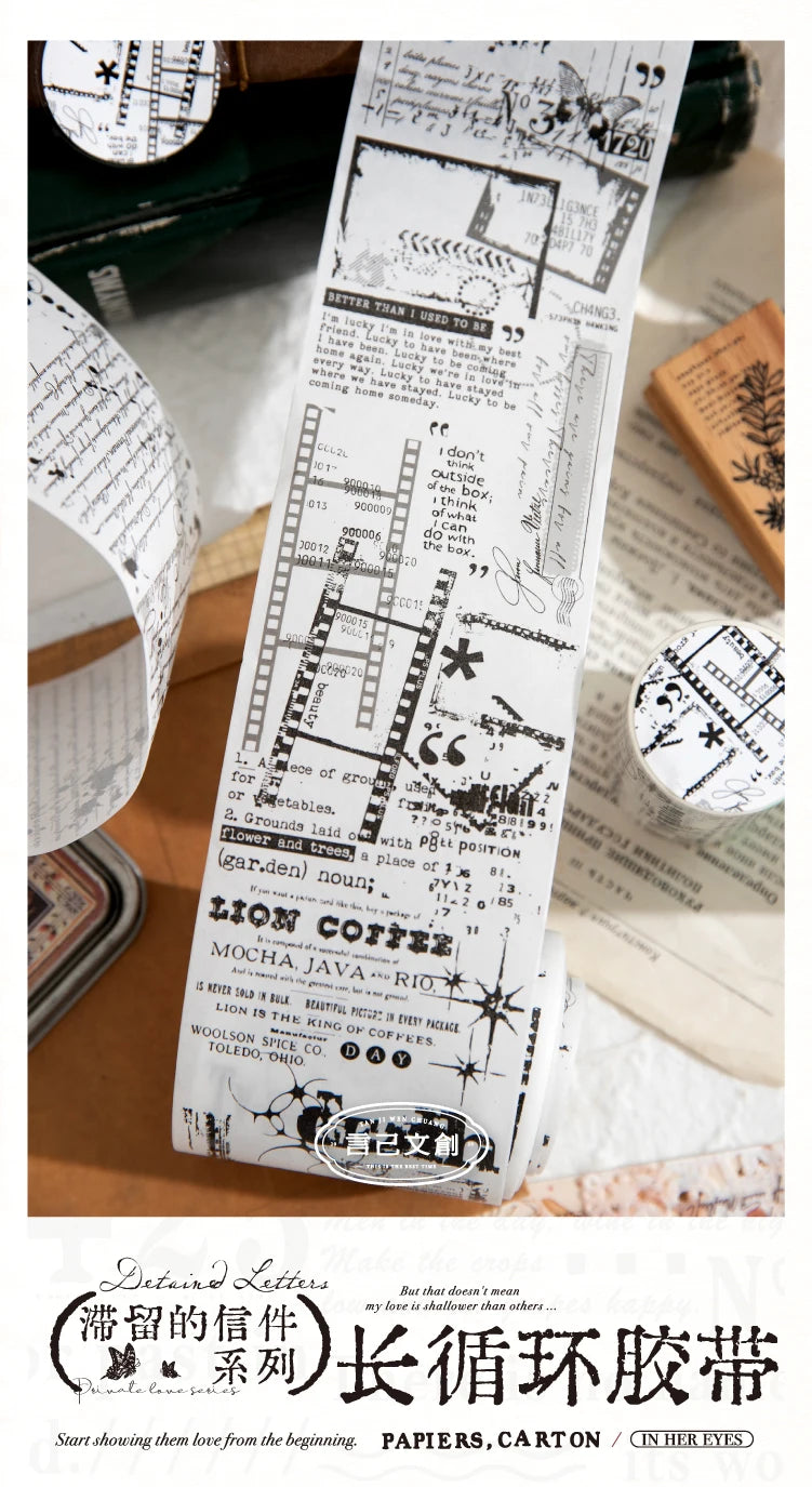 70mm * 200cm/roll retro style text manuscript theme Washi tape Collage Junk Journal Background Decoration sticker DIY scrapbook