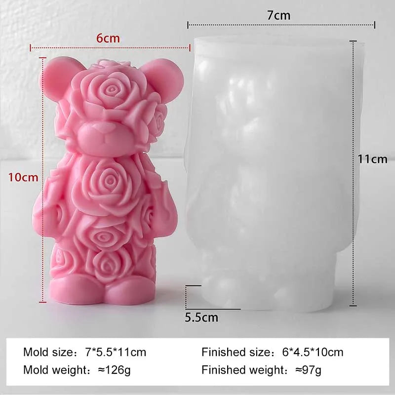 Love Rose Bear Silicone Candle Mold Handmade Valentine's Day Gifts Gypsum Resin Mould DIY Home Decoration Crafts Making Molds