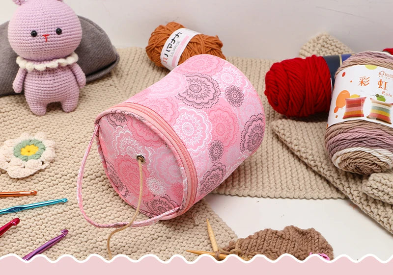 Portable Round Yarn Storage Bags Knitting Wool Yarn Bags Organizer Waterproof Crochet Hooks Bag for Sewing Accessories Tools