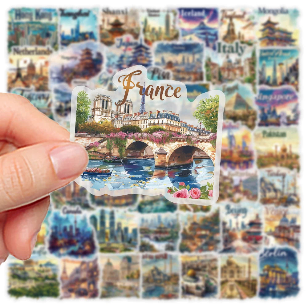 50pcs travel postcard stickers world city landmark DIY guitar helmet scrapbook skateboard laptop decorative waterproof stickers