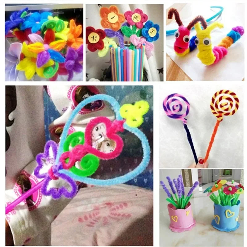 100/200/300PCS Colorful Chenille Stems DIY Wired Twist Stick Hair Strip Kids Handmade Educational Toys