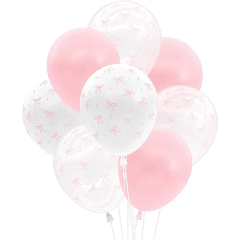 10pcs Pink Bowknot Pattern Latex Balloons Set Girls Birthday Baby Shower Princess Party Decor Romantic Pink Party Supplies ﻿ ﻿