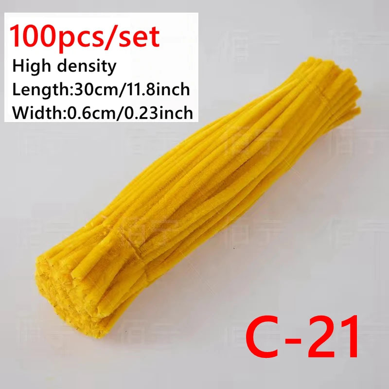 100 Pcs Colorful Chenille Stems Pipe Cleaners Plush Tinsel Stem Wired Sticks Twist Stick Hair Strip DIY Craft Educational Toys