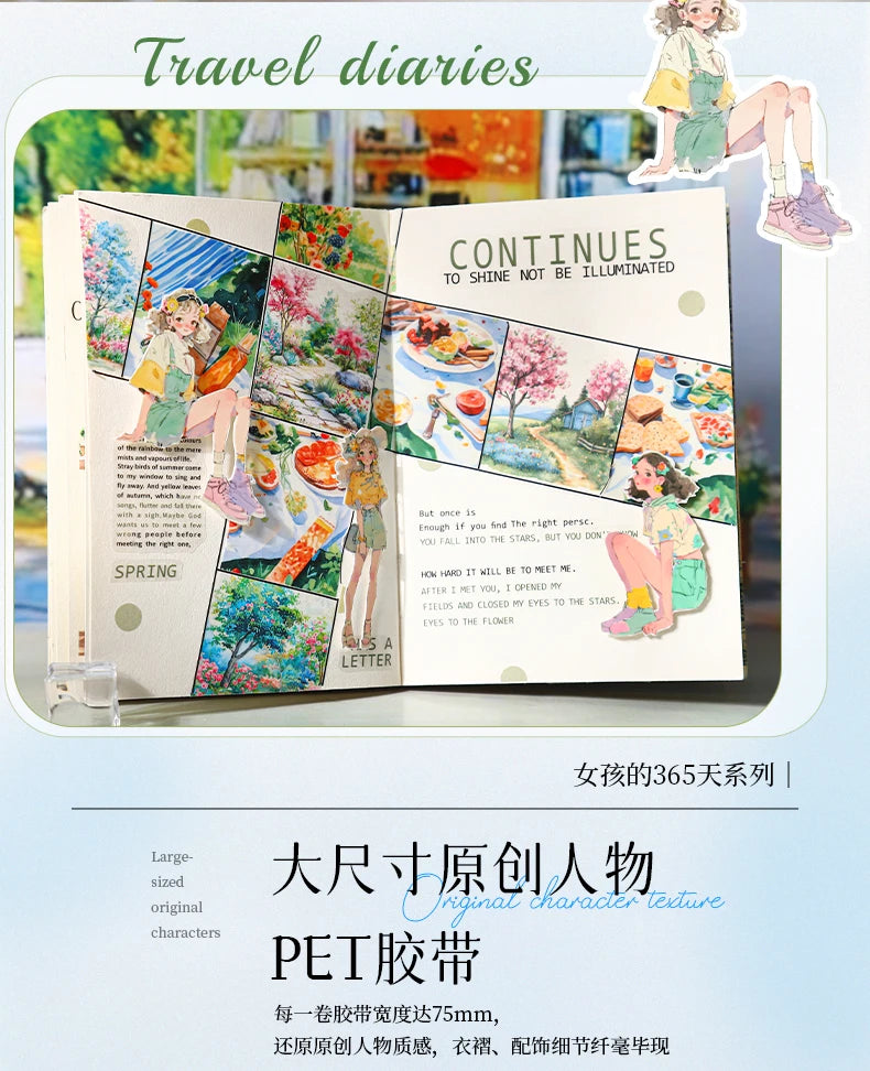 1 Roll Fashion Girl Stickers 4 Seasons Outfit DIY Scrapbook Journal Washi Tape For Phone Case Notebook Decoration Cute Stationer