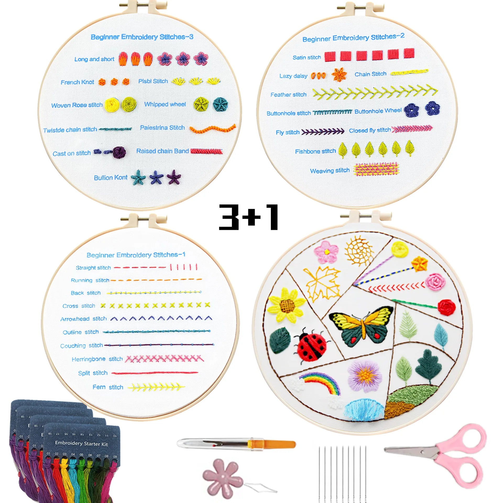 Embroidery Stitches Practice Kit Beginners Cross Stitch Patterns Handy Sewing Hand Embroidery Starter Kits Adults Diy Art Craft