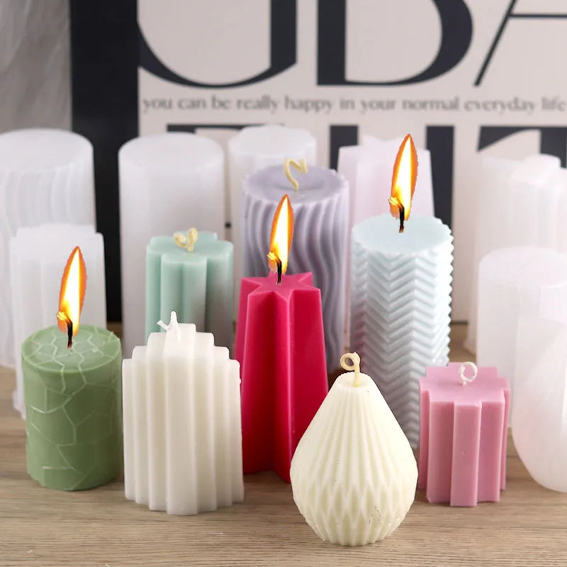 Cylinder Silicone Candle Mold DIY Stripe Candles Dinner Ornament Making Plaster Epoxy Resin Molds Home Decor Handmade Gifts