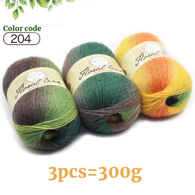 300g Rainbow Long Section Dyed Pattern Crochet Yarn Handmade DIY Knitting Colorful Fashion Outer Shawl Scarf Hat Sweater Yarn Ball 1 Piece = 3 Pieces = 300g