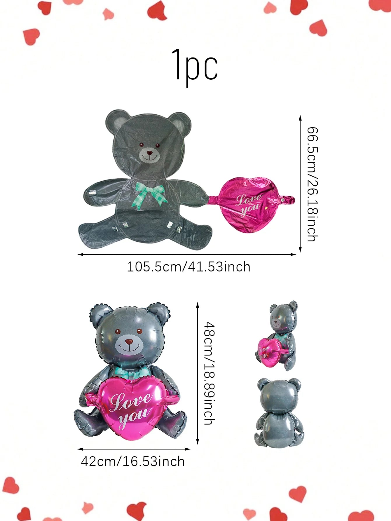 1/3 pcs teddy bear holding a heart-shaped balloon,suitable for Valentine's Day,birthdays, proposals,weddings,and anniversaries.