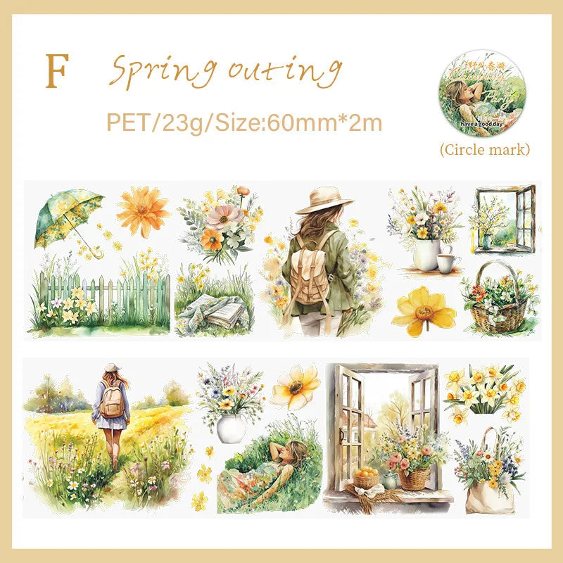 Journamm 60mm*2m Transparent PET Aesthetic Tape Flower Tape Decor Junk Journal DIY Scrapbooking School Supplies Collage Tapes