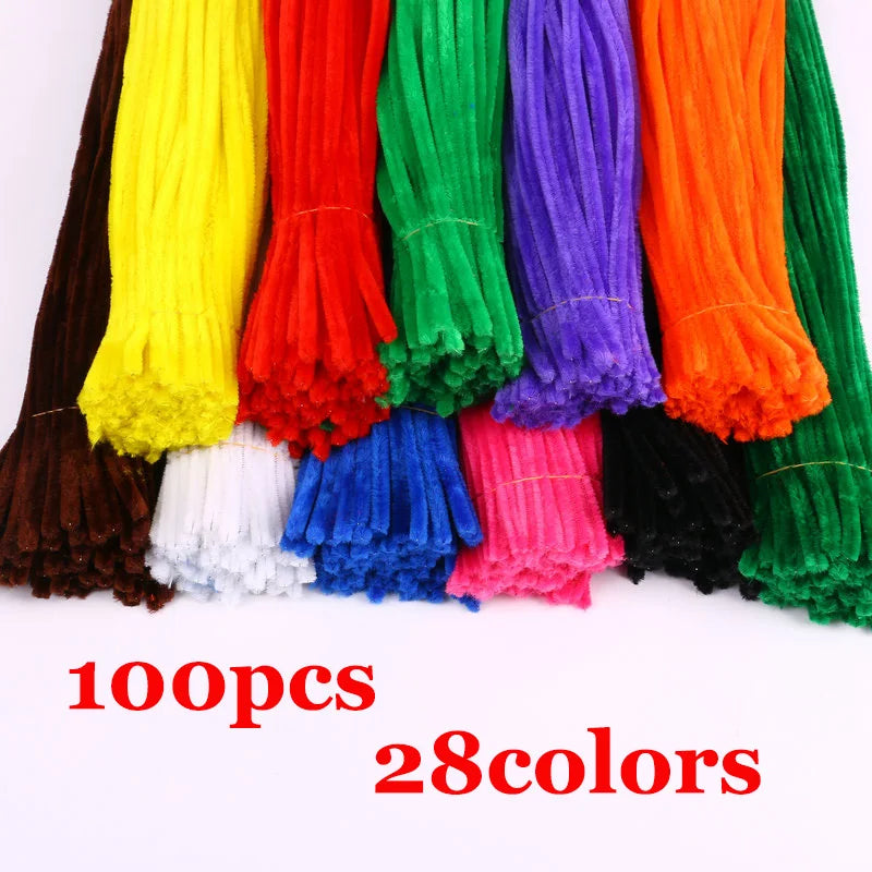100pcs Chenille Stems Toys DIY Strips Twist Bar Anvil Wire Craft Pipe Creative Hobby Children Plush Stick Chenille Sticks