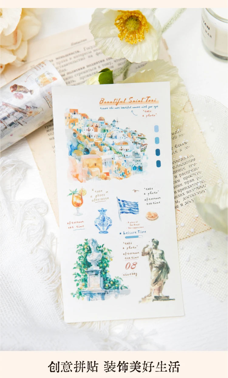 Journal GO 7.5x200cm Decorative Adhesive Washi Tape Romantic Travel Junk Journal DIY Masking Tape Scrapbooking Stickers