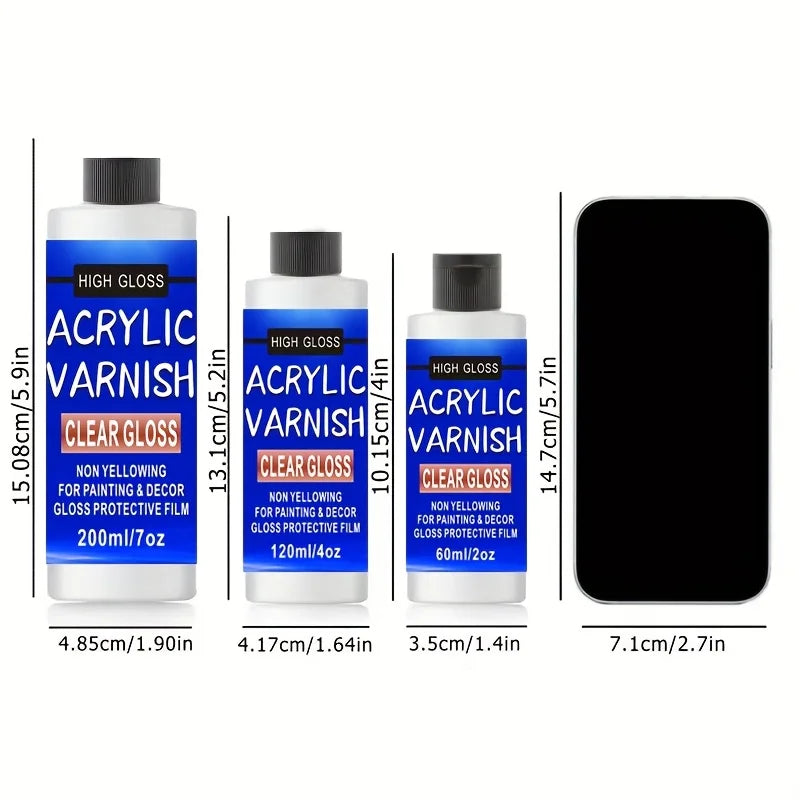 200ml/120ml/60ml High-Gloss Acrylic Varnish Sealing Glue Non-Yellowing Protective Transparent Coating Waterproof Gloss Finish