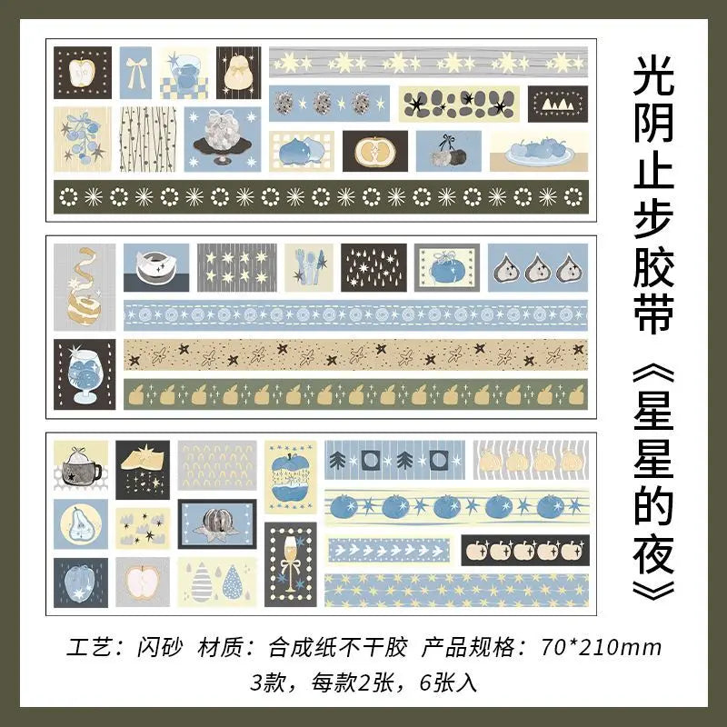 6pcs Long Strip Flash Sand Die-cutting Sticker Collage Junk Journal DIY  Diary Album Scrapbook Background Decoration Sticker