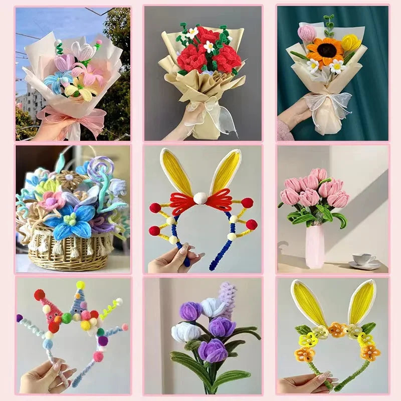 100pcs Chenille Stems Toys DIY Strips Twist Bar Anvil Wire Craft Pipe Creative Hobby Children Plush Stick Chenille Sticks