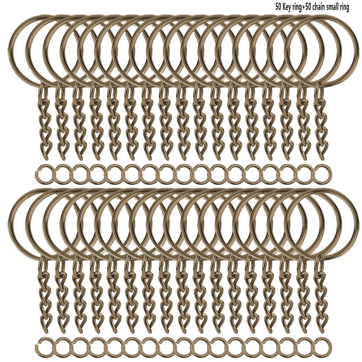 100 Pieces Set Split Key Rings with Chain and Jump Rings Bulk Kit Accessories for Keychains Lanyards Charms Jewelry DIY Crafts