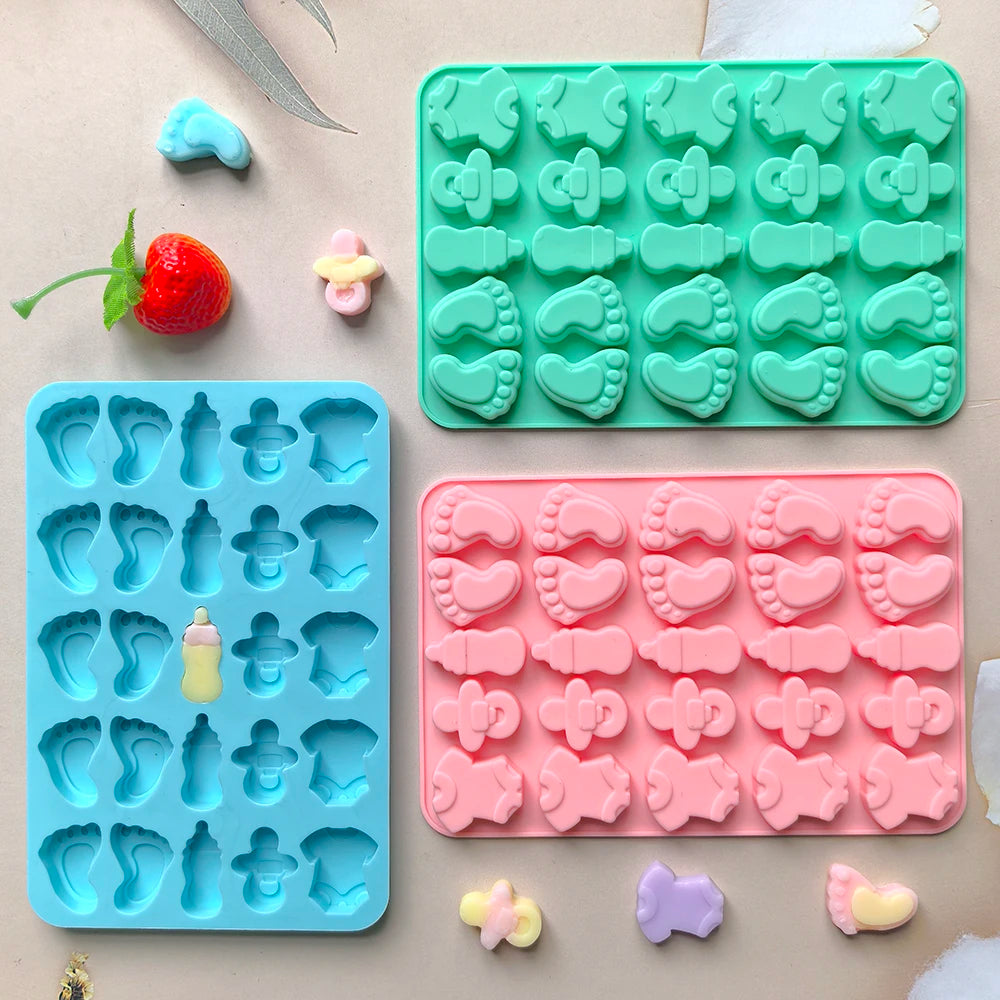 25 Hole Chocolate Baking Silicone Mold DIY Nipple Bottle Clothing Foot Candy Biscuit Mold Suitable for Cake Decoration Mold