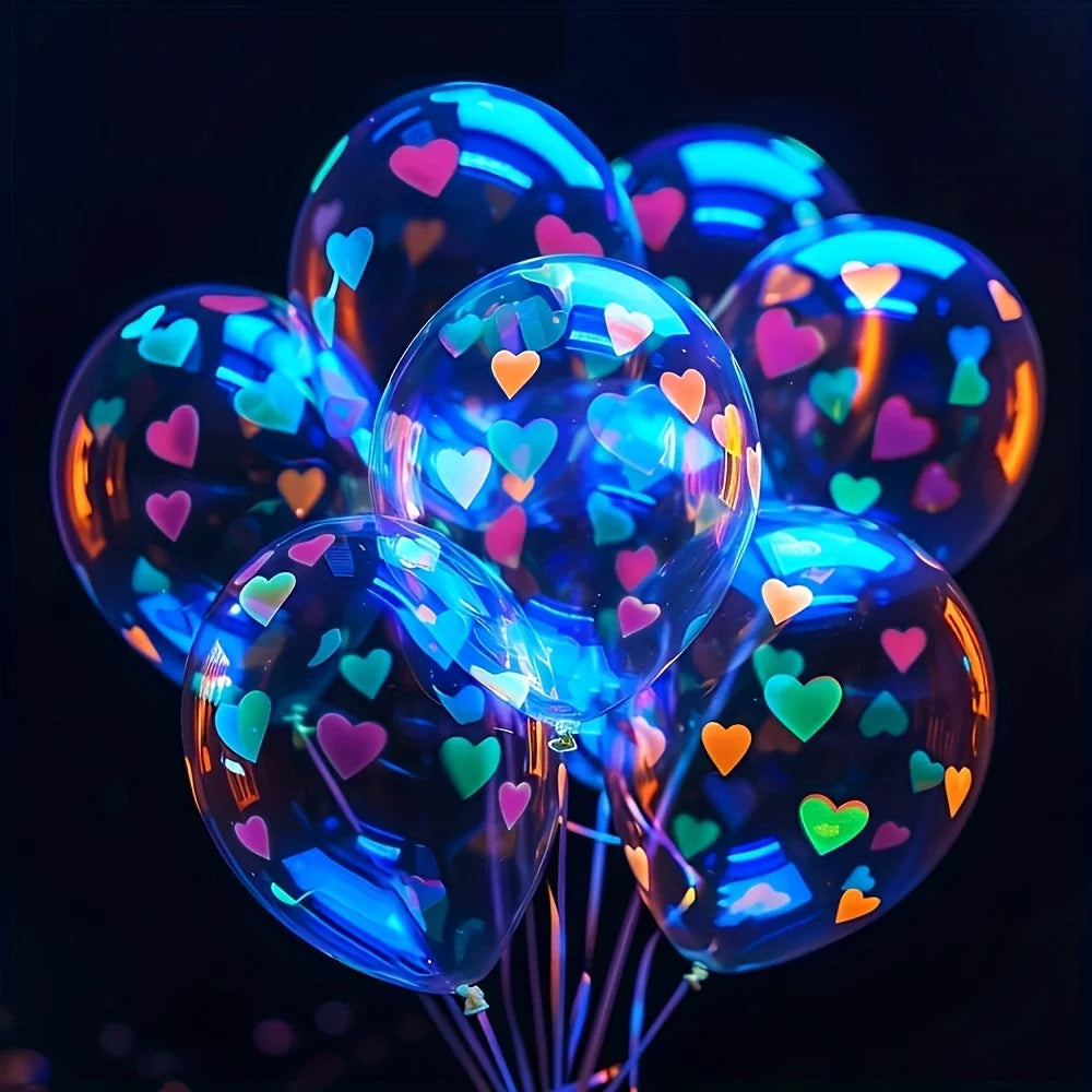 20 Neon Heart-shaped Balloons,reactive Latex Party Decoration, Suitable for Valentine's Day, Halloween,glowing Party Decorations