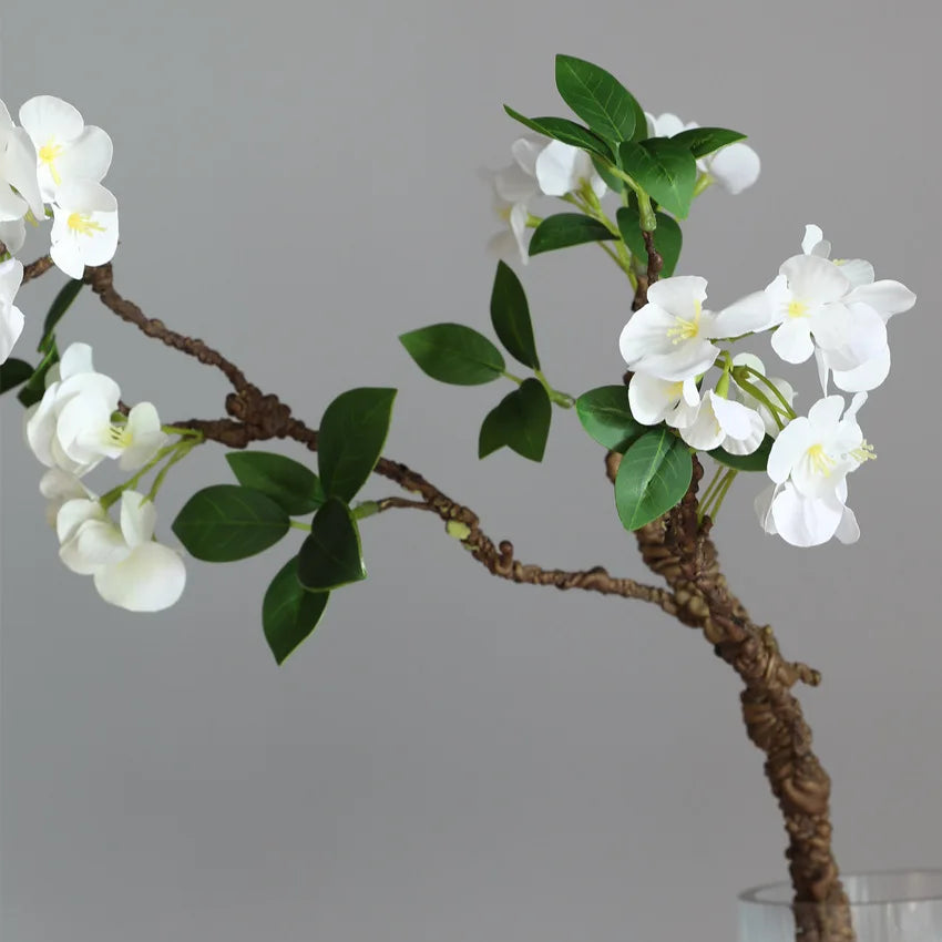 New Withered Tree Twig White Plum Blossom flower branch with fake leaves home decoration artificial flowers Photo props flores
