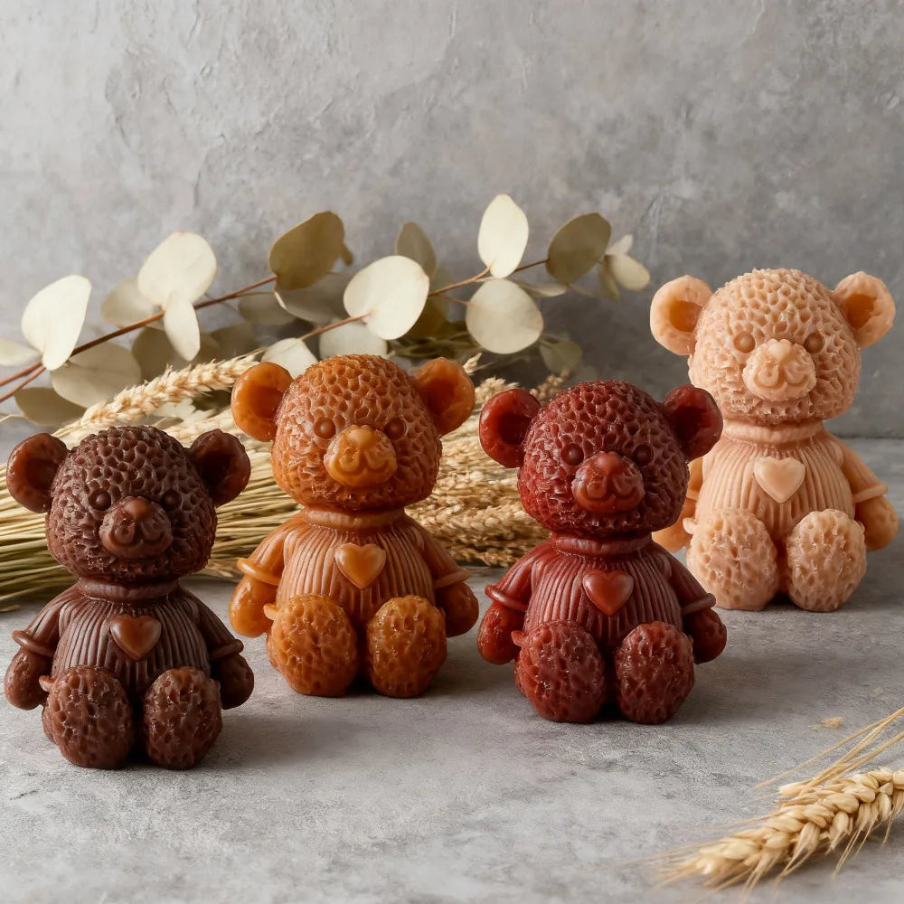 Mini Bear Candle Molds DIY Handmade 3D Cute Bears Plaster Cement Resin Mould Craft Ornaments Soap Candle Making Mold Supplies