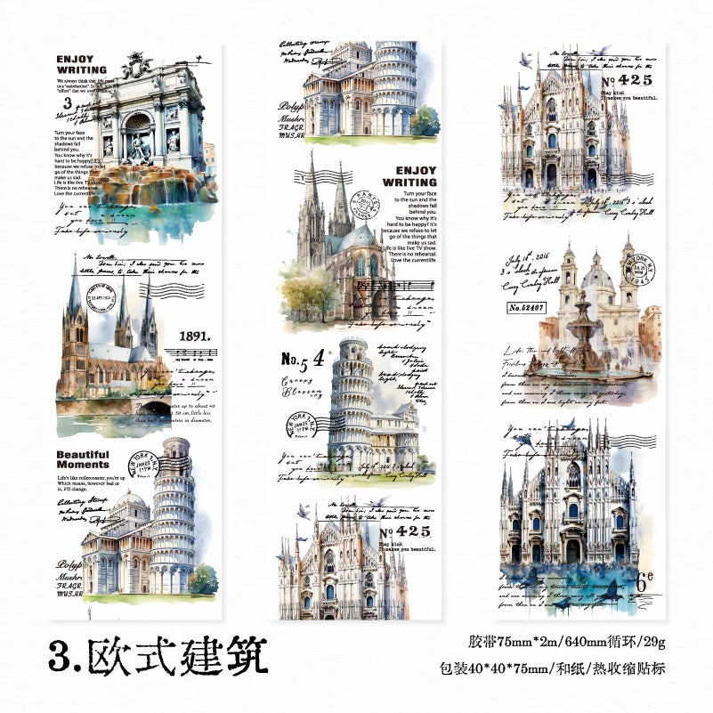 Yoofun 7.5x200cm A Journey of Relics Washi Tape for Collage Junk Journal Scrapbooking diy Stationery Masking Tape Labels