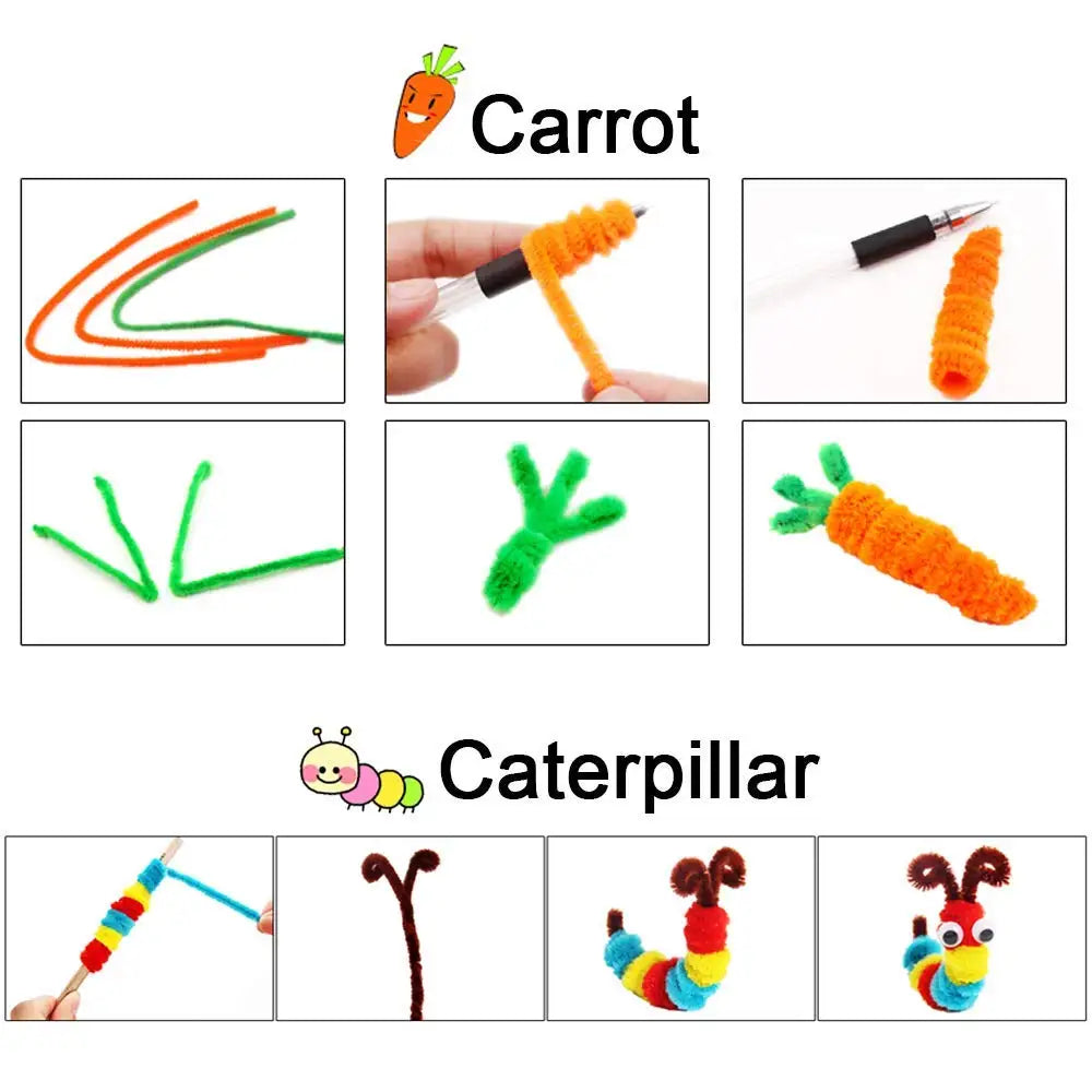 100 Pcs Colorful Chenille Stems Pipe Cleaners Plush Tinsel Stem Wired Sticks Twist Stick Hair Strip DIY Craft Educational Toys