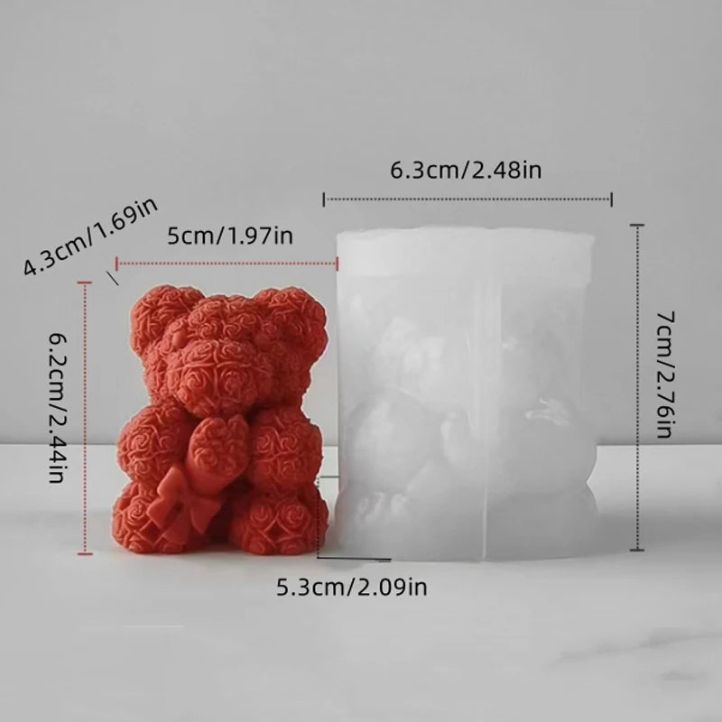 3D Rose Love Bear Silicone Candle Molds Handmade Cute Animal Soap Plaster Resin Crafts Mold DIY Chocolate Ice Cake Baking Tools