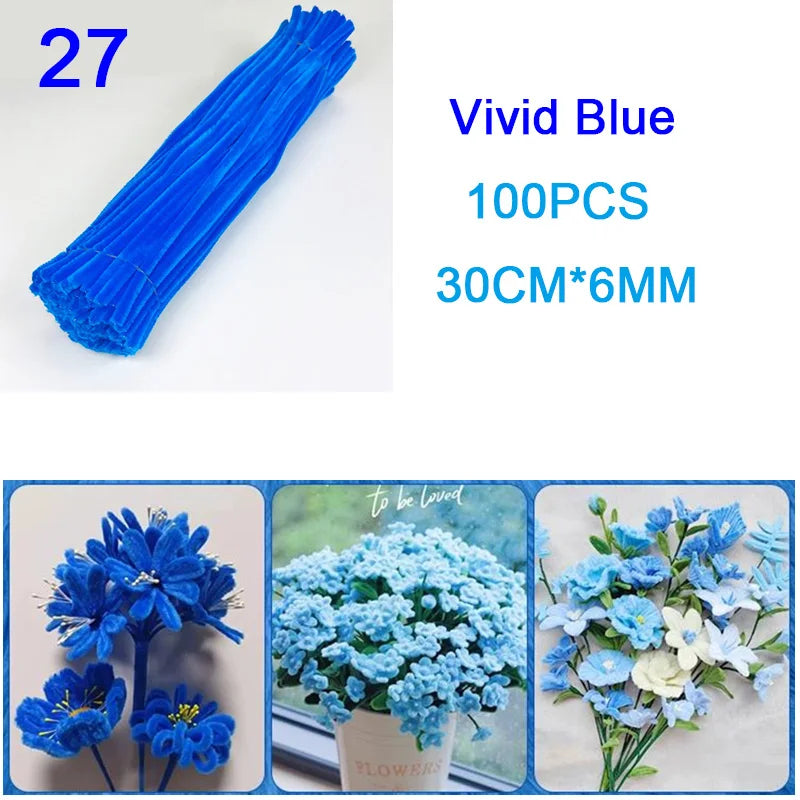 100Pcs Colorful Chenille Stems Pipe Cleaners Plush Tinsel Stem Wired Twist Sticks DIY Hair Flowers Kids Toys Handmade Craft Gift