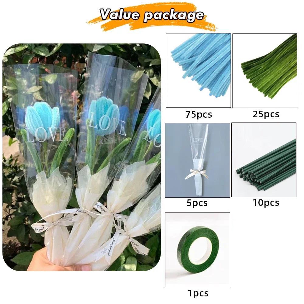 Chenille Stems Flower Craft Kit , 100pcs Pipe Cleaners for Craft, DIY Art Creative Crafts for Weddings Birthday Party Gifts