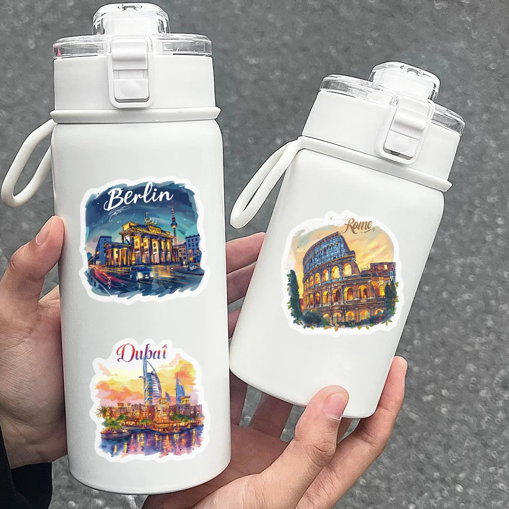 50pcs travel postcard stickers world city landmark DIY guitar helmet scrapbook skateboard laptop decorative waterproof stickers