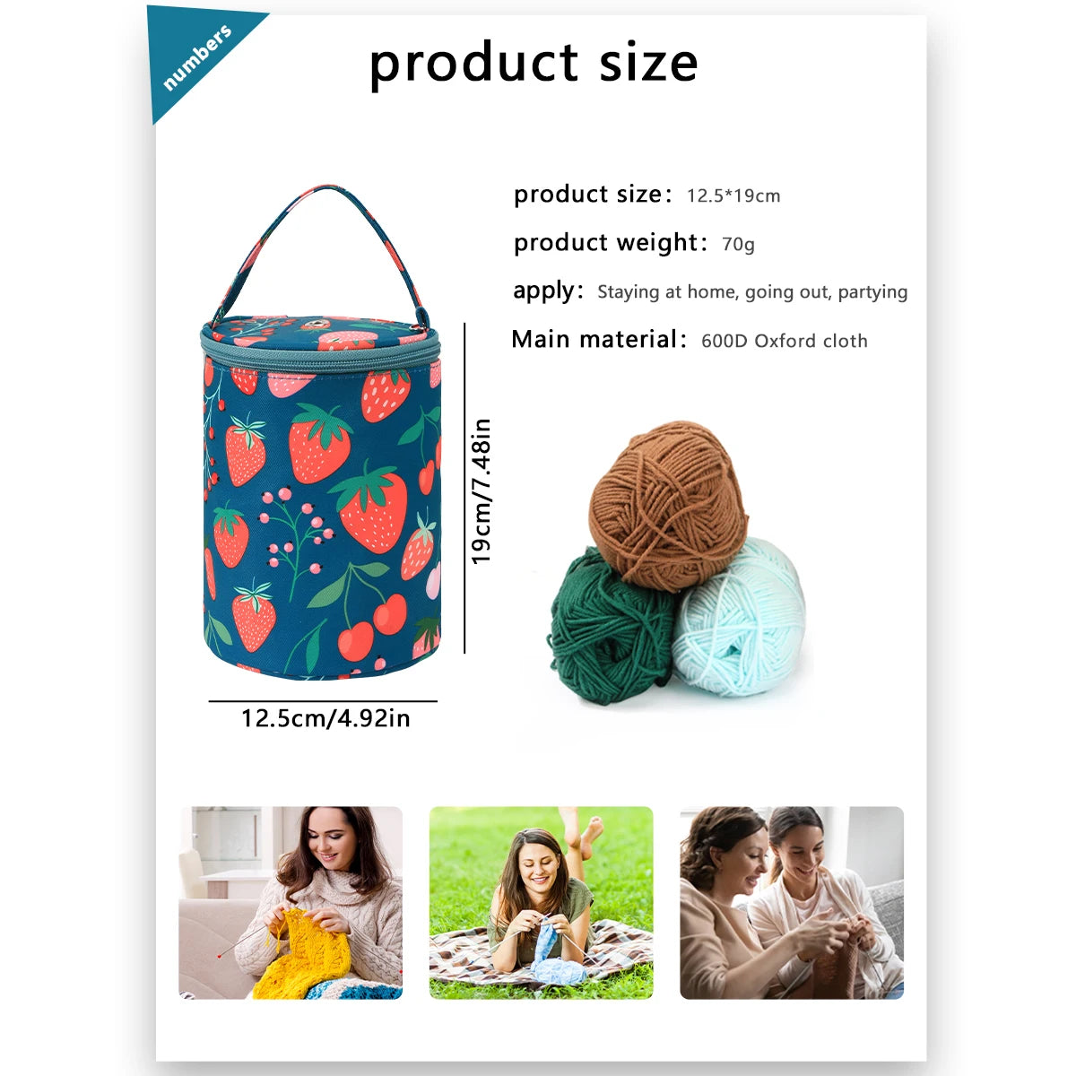 Portable Round Yarn Storage Bags Knitting Wool Yarn Bags Organizer Waterproof Crochet Hooks Bag for Sewing Accessories Tools