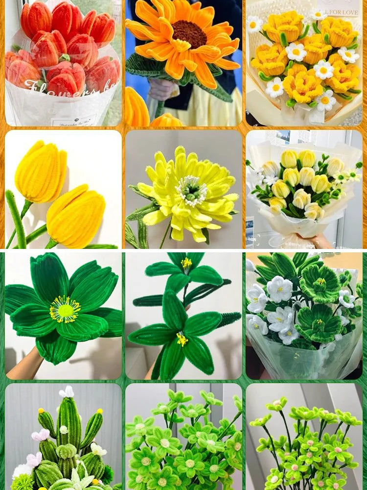 100Pcs Colorful Chenille Stems Pipe Cleaners Plush Tinsel Stem Wired Twist Sticks DIY Hair Flowers Kids Toys Handmade Craft Gift