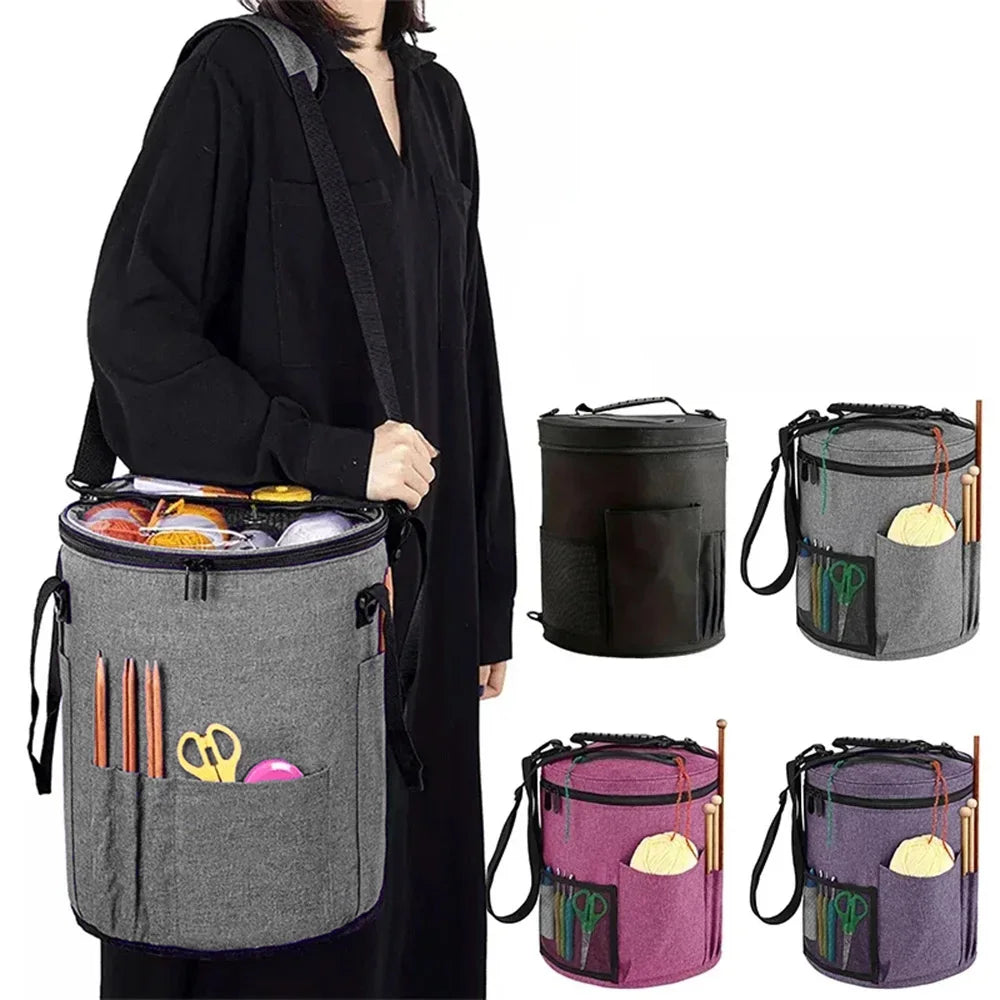 Large Capacity Crochet Bag Portable Yarn Organizer Knitting Tote Storage Bag with Shoulder Strap for Yarn, Hooks, Needles