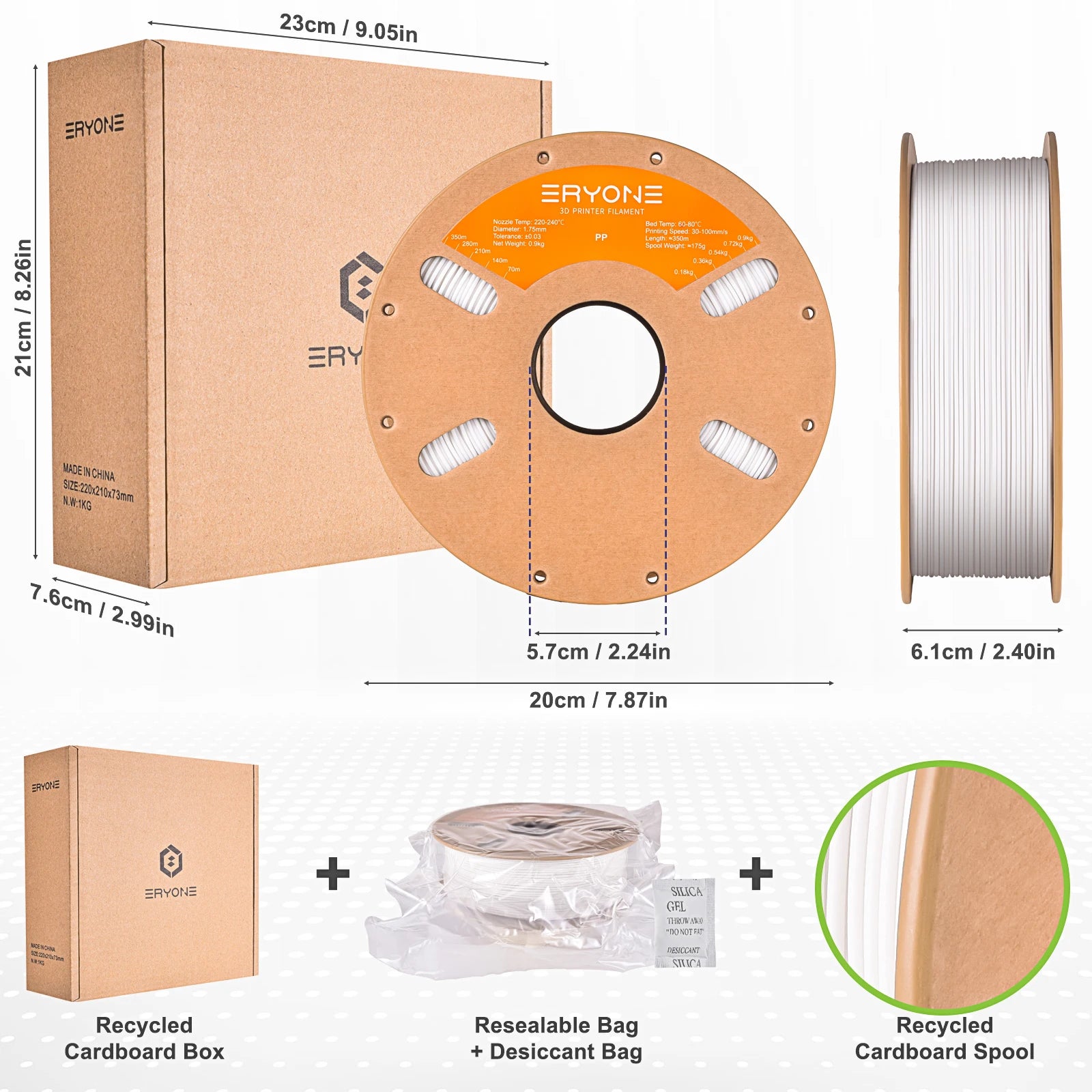 Eryone PP Carbon Fiber 0.7kg/PP 0.9kg Premium Filament 3D FDM Print,Safe Material PP,pp carbon fiber/pp filament