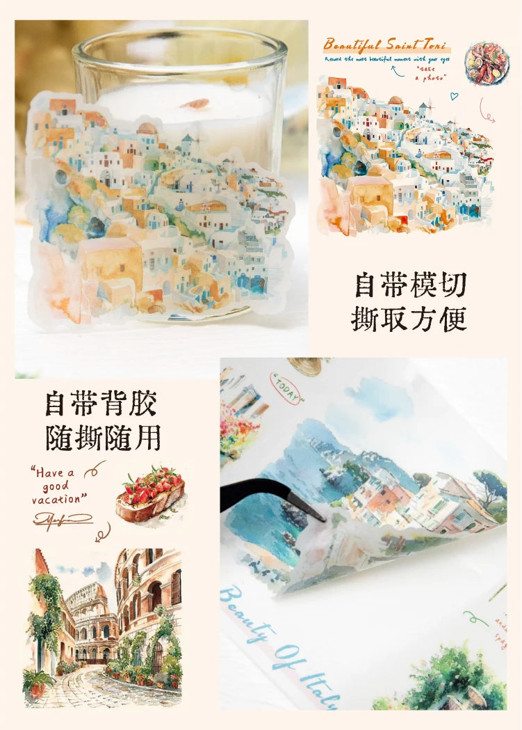 Journal GO 7.5x200cm Decorative Adhesive Washi Tape Romantic Travel Junk Journal DIY Masking Tape Scrapbooking Stickers