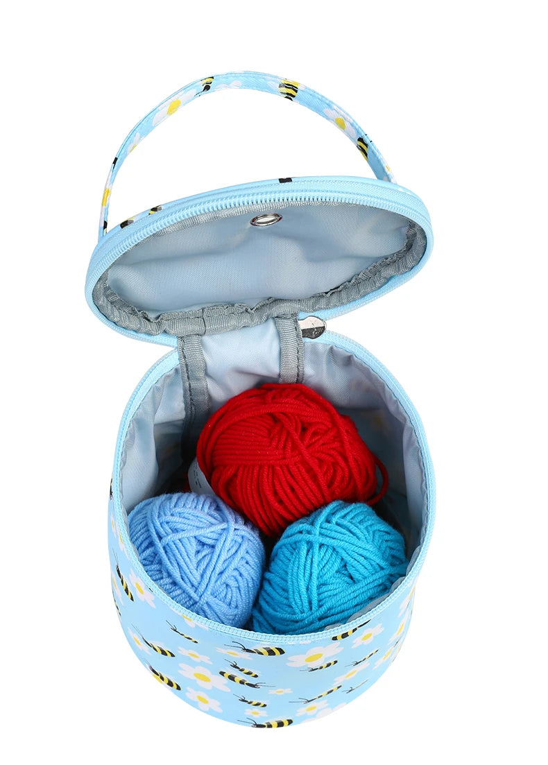 Round Yarn Handheld Storage Bag Portable Knitting Bag with Thread Hole DIY Yarn Sewing Tools Organize Crochet Hook Storage Bag