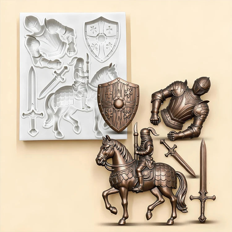 Knight Soldier Silicone Molds Diy Helmet, Armor, Horse, Sword Molds Silicone Fondant Candy Chocolate Mould Cake Decoration