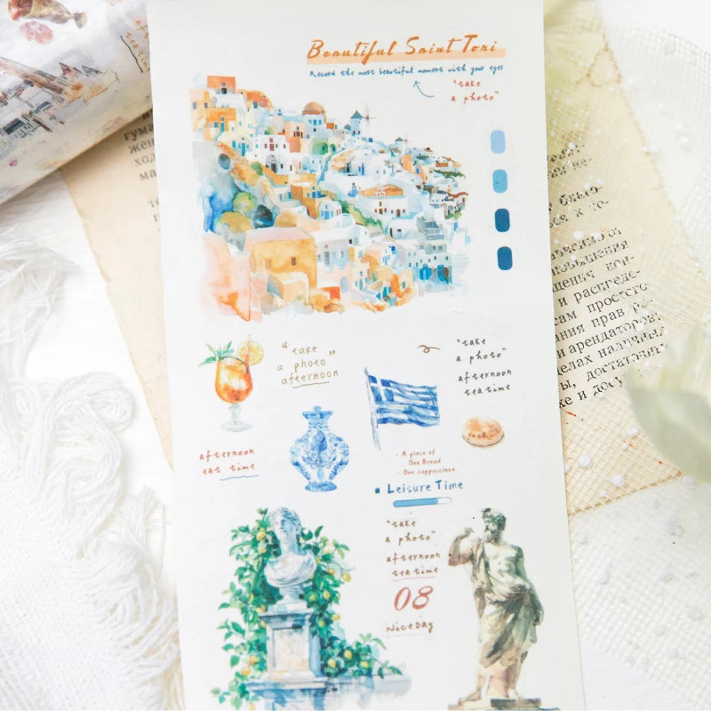 Journal GO 7.5x200cm Decorative Adhesive Washi Tape Romantic Travel Junk Journal DIY Masking Tape Scrapbooking Stickers