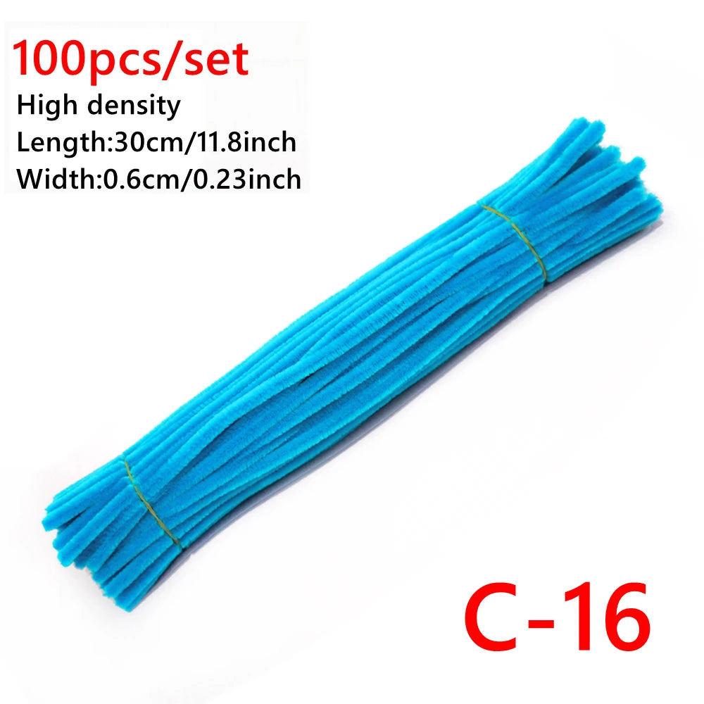 100 Pcs Colorful Chenille Stems Pipe Cleaners Plush Tinsel Stem Wired Sticks Twist Stick Hair Strip DIY Craft Educational Toys