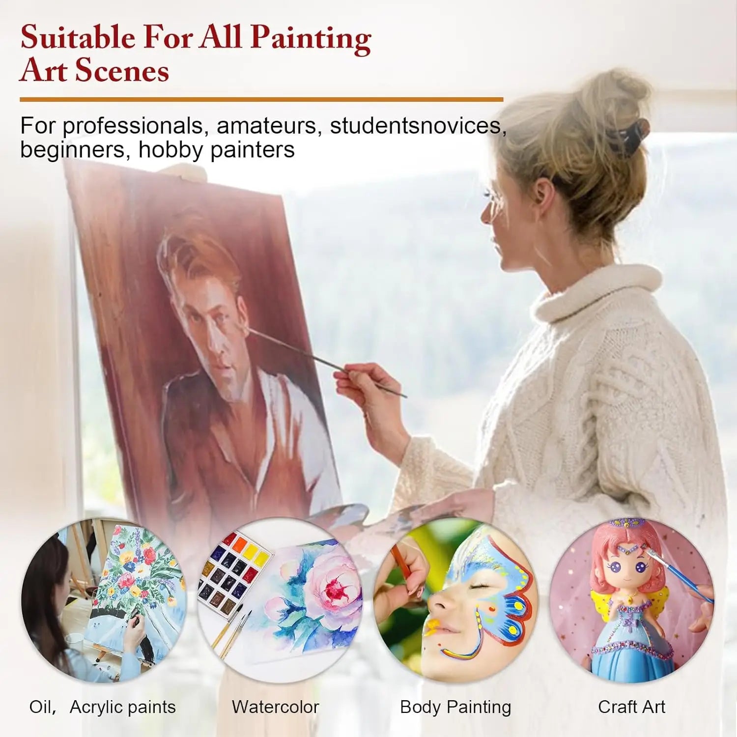 28/32 Pcs Paint Brushes for Acrylic Painting, Premium Nylon Bristles with Round, Filbert, Flat, Fan, Angle, Fine Detail Brush