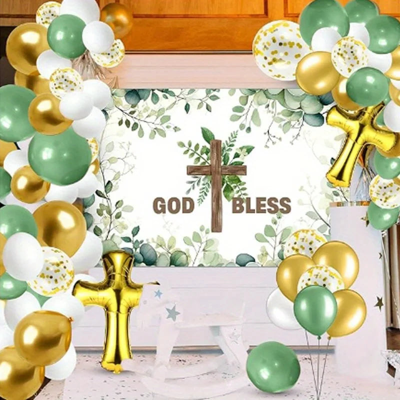 124 Pcs The First Balloon Set with A Communion Theme, Suitable for Baptism Parties Birthday Anniversaries Spring and Summer
