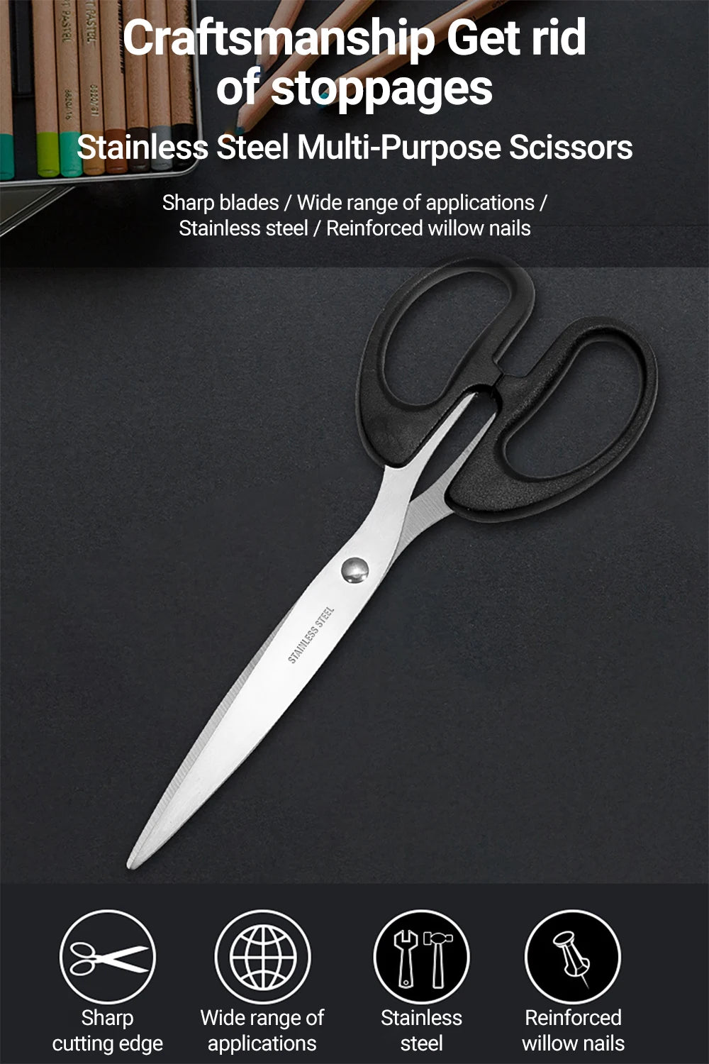 7.9" Scissors, Stainless Steel Blades, Soft Grip Handle, Suitable for Households,Offices and Schools, All Purpose
