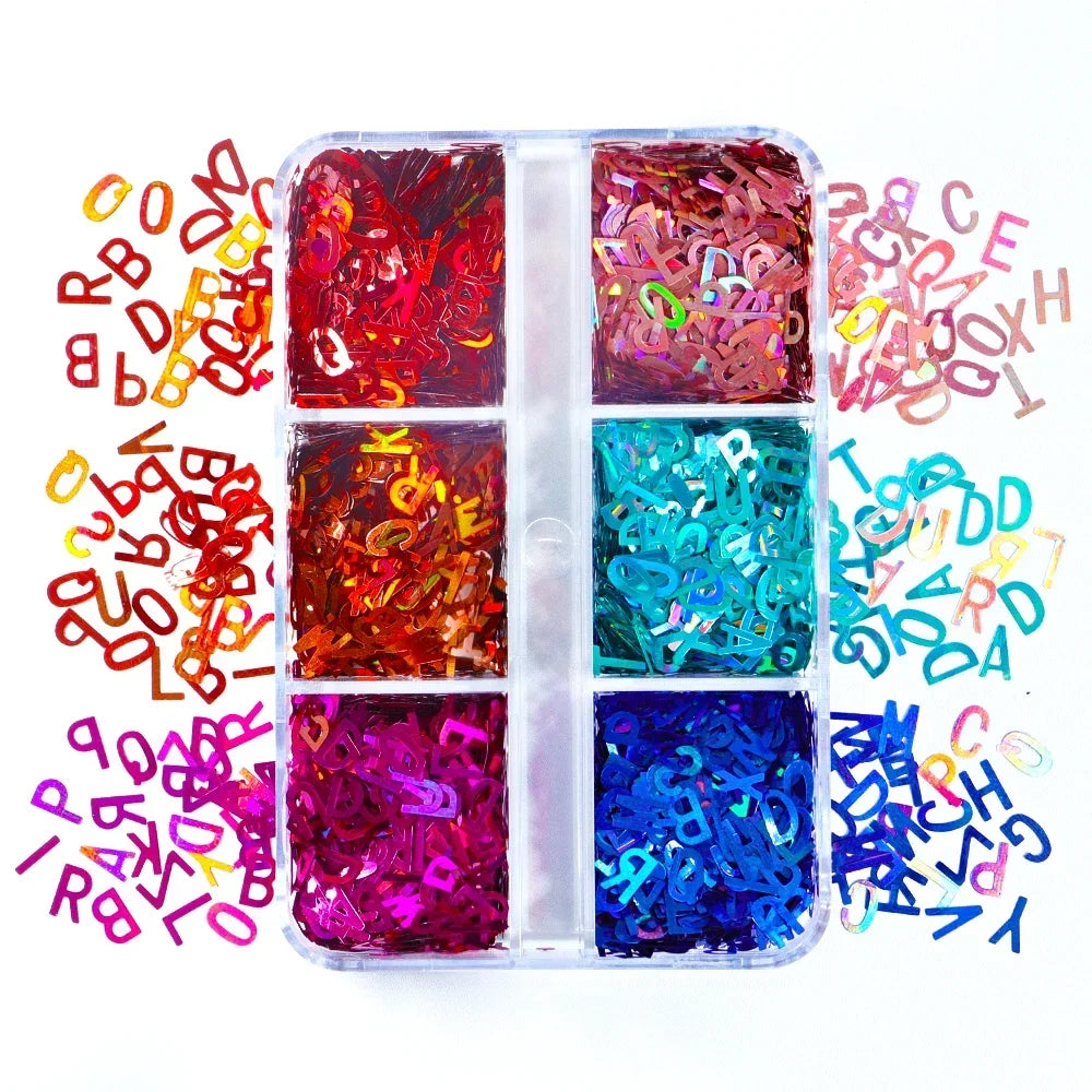 Holographic Glitter English Alphabet Flakes Resin Silicone Mold Filler Laser Letter Sequins For Epoxy Resin Filling Handmade DIY