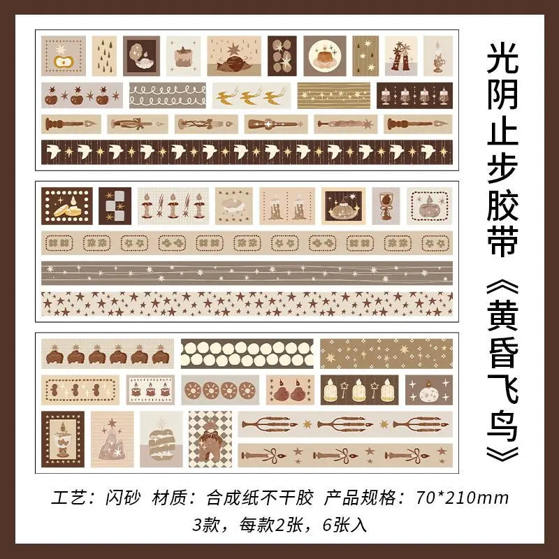 6pcs Long Strip Flash Sand Die-cutting Sticker Collage Junk Journal DIY  Diary Album Scrapbook Background Decoration Sticker