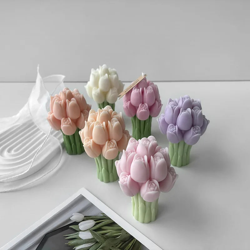 3D Tulip Bouquet Silicone Candle Molds Handmade Lavender Flower Soap Plaster Resin Crafts Mold DIY Chocolate Cake Baking Tools