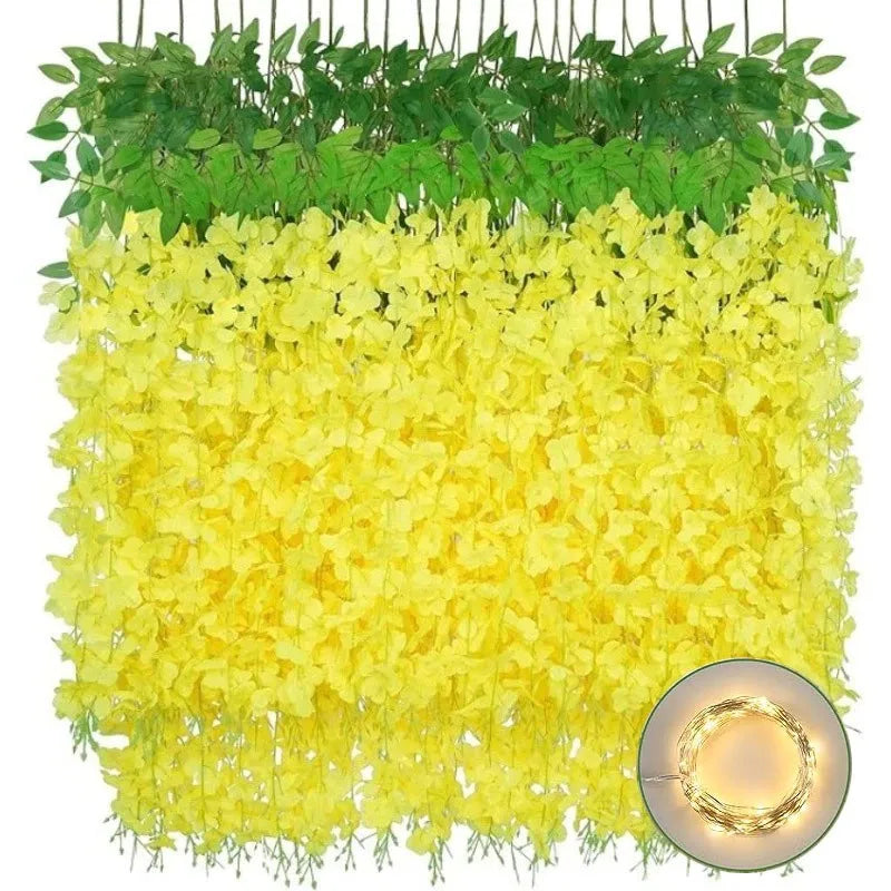 5/10Pcs 110cm Artificial Hanging Flower White Silk Wisteria Vine with Lights Garland for Aesthetic Room Party Garden Home Decor