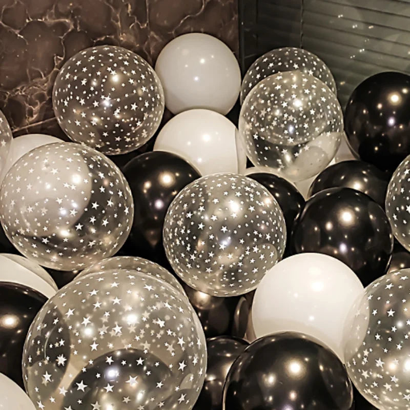 30PCS/PACK Black and White Latex Balloon Transparent Star Balloon Set