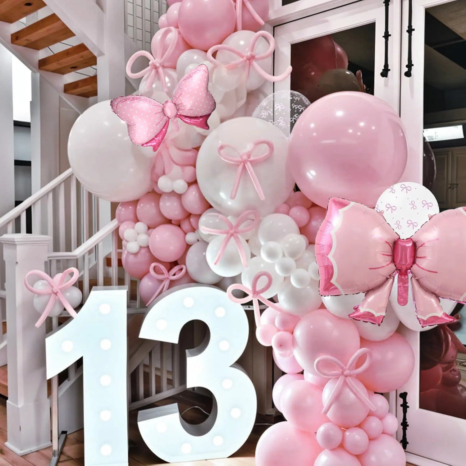 Bow Balloons, Light Baby Pink White Clear Pastel Balloons with Bow Foil Balloon for Girl Princess Bridal Birthday Party Supplies