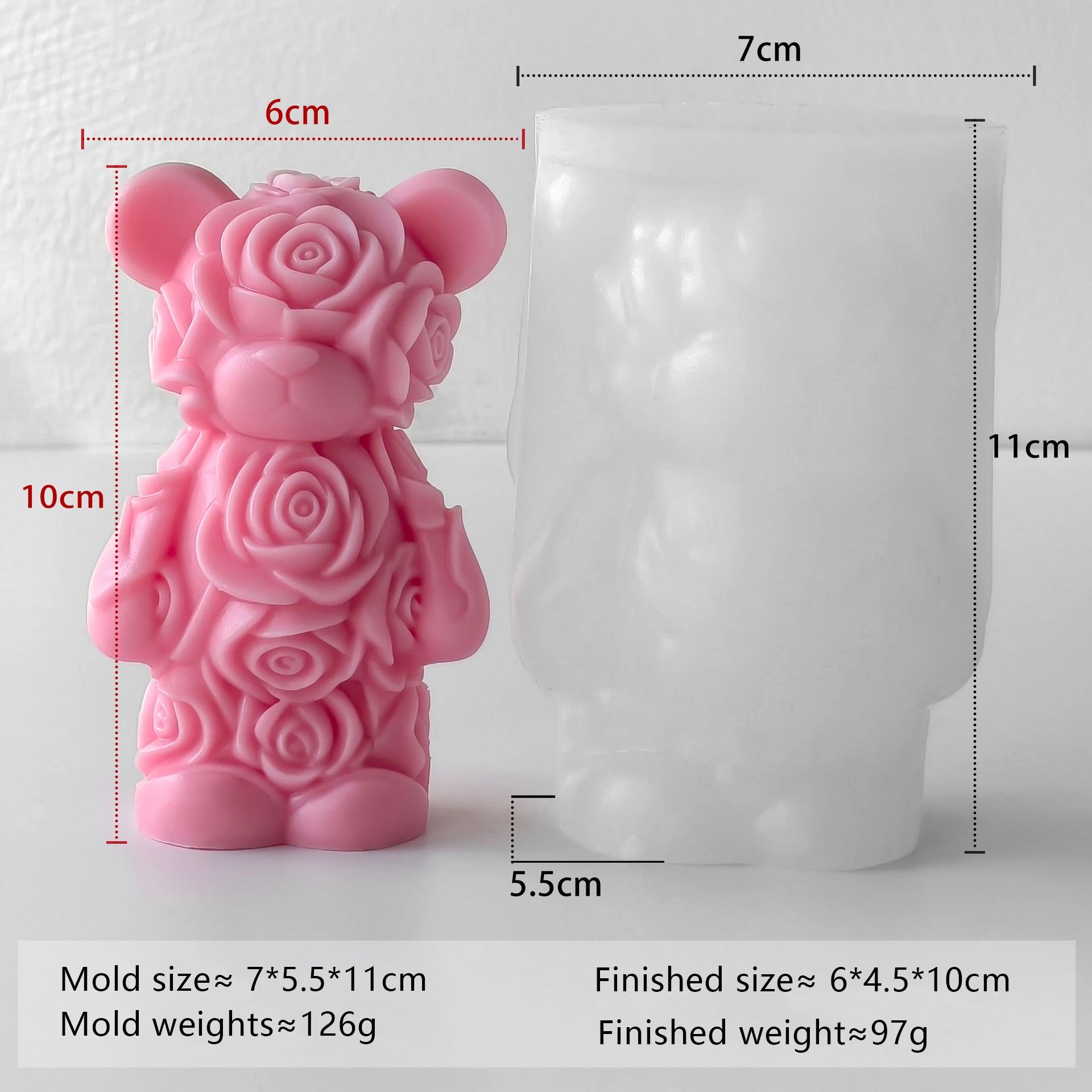 Rose Bear Silicone Mold Valentine Candle Wax Mold DIY Aromatherapy Plaster Diffuser Stone Craft Gift