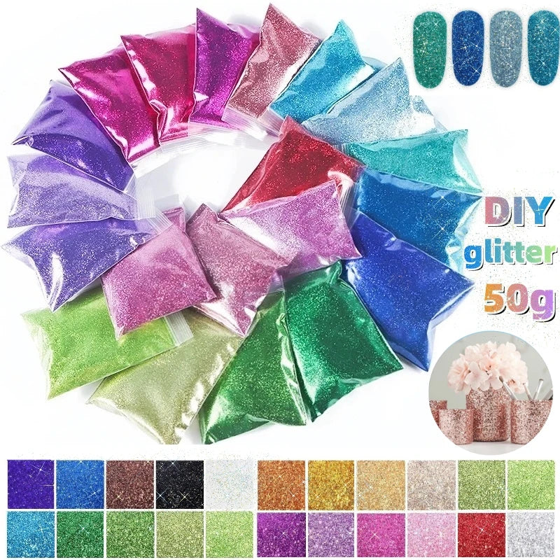 100g/50g Holographic Laser Extra Fine Glitter Dazzling Nail Glitter Powder DIY Art Crafts Resin Tumbler Decoration Shiny Glitter