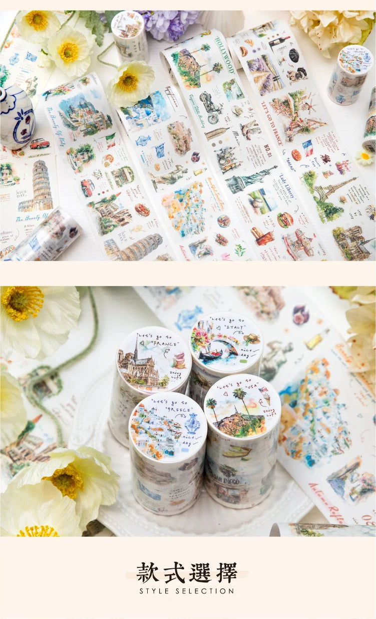 Journal GO 7.5x200cm Decorative Adhesive Washi Tape Romantic Travel Junk Journal DIY Masking Tape Scrapbooking Stickers